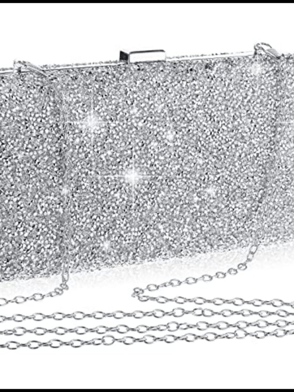 Rhinestone Clutch Purse Silver Evening Bag with Chain Wedding Party